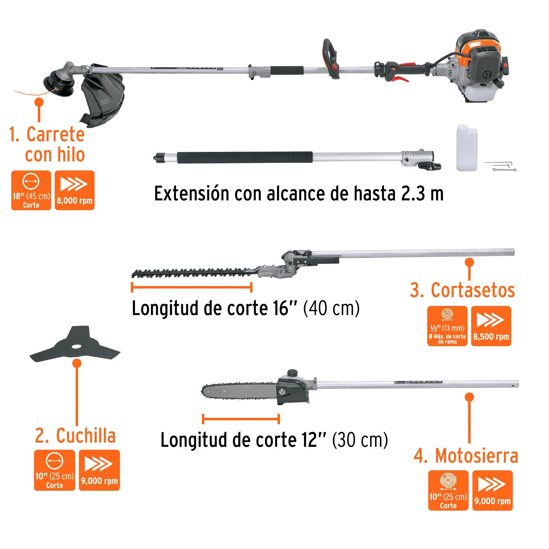 Desbrozadora multifuncional 4 en 1, a gasolina 45 cc - Image 4