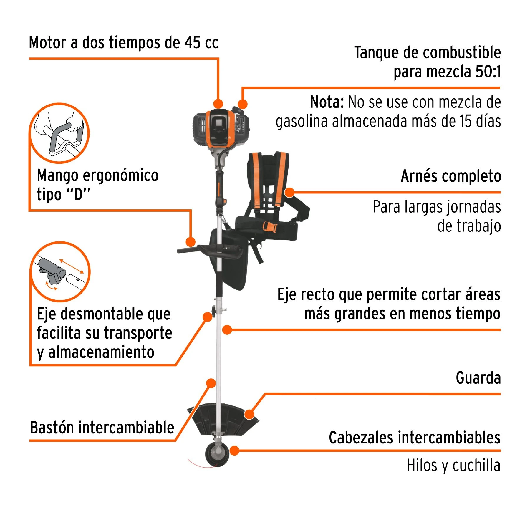 Desbrozadora multifuncional 4 en 1, a gasolina 45 cc - Image 7